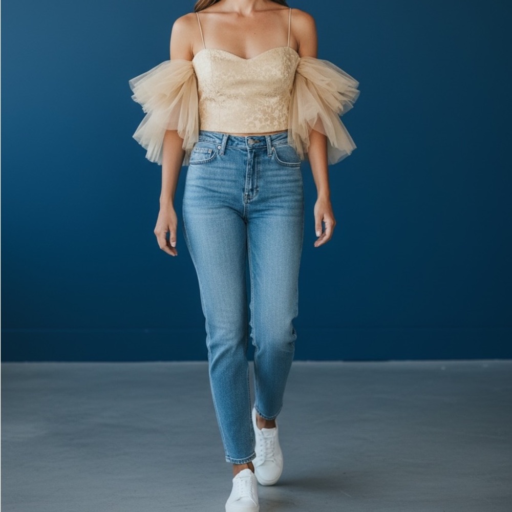 Sundays in Brooklyn Cream Puff Sleeve Tulle Top